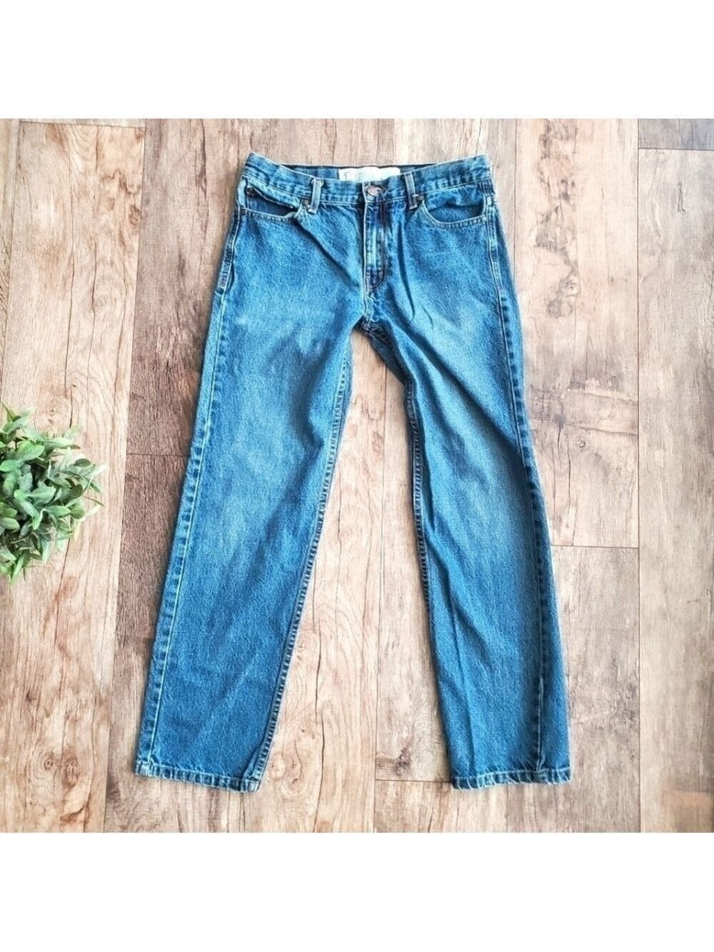 Raw Edge Denim Jeans Youth Boys Blue Wash Size 18